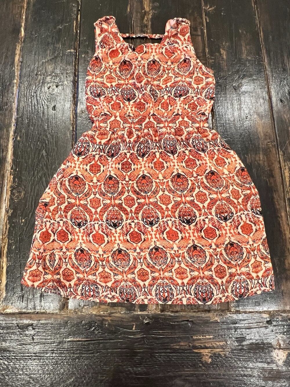 GB Girls Size Small Sleeveless Coral Red Print Fit & Flare Dress Spring Easter
